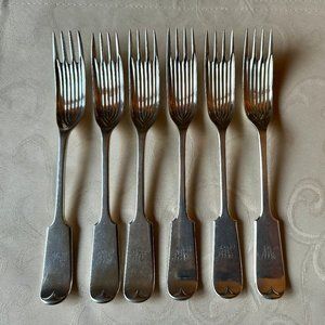 SET OF SIX VICTORIAN ANTIQUE SILVERPLATED "GRAVY FORKS"